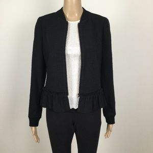 👛 (ANY 2/$60)  REBECCA TAYLOR Black Bomber Style  Jacket, Ruffle Peplum, 6